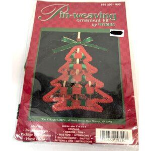 Christmas Tree Pin-Weaving Ornament Kit By Wrights - 5'' X 6" - Includes Ribbons
